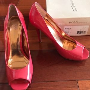 BCBG Generation Patent Peep Toe Pumps